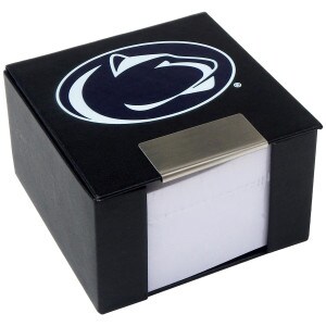 black memo cube holder with Penn State Athletic Logo on top